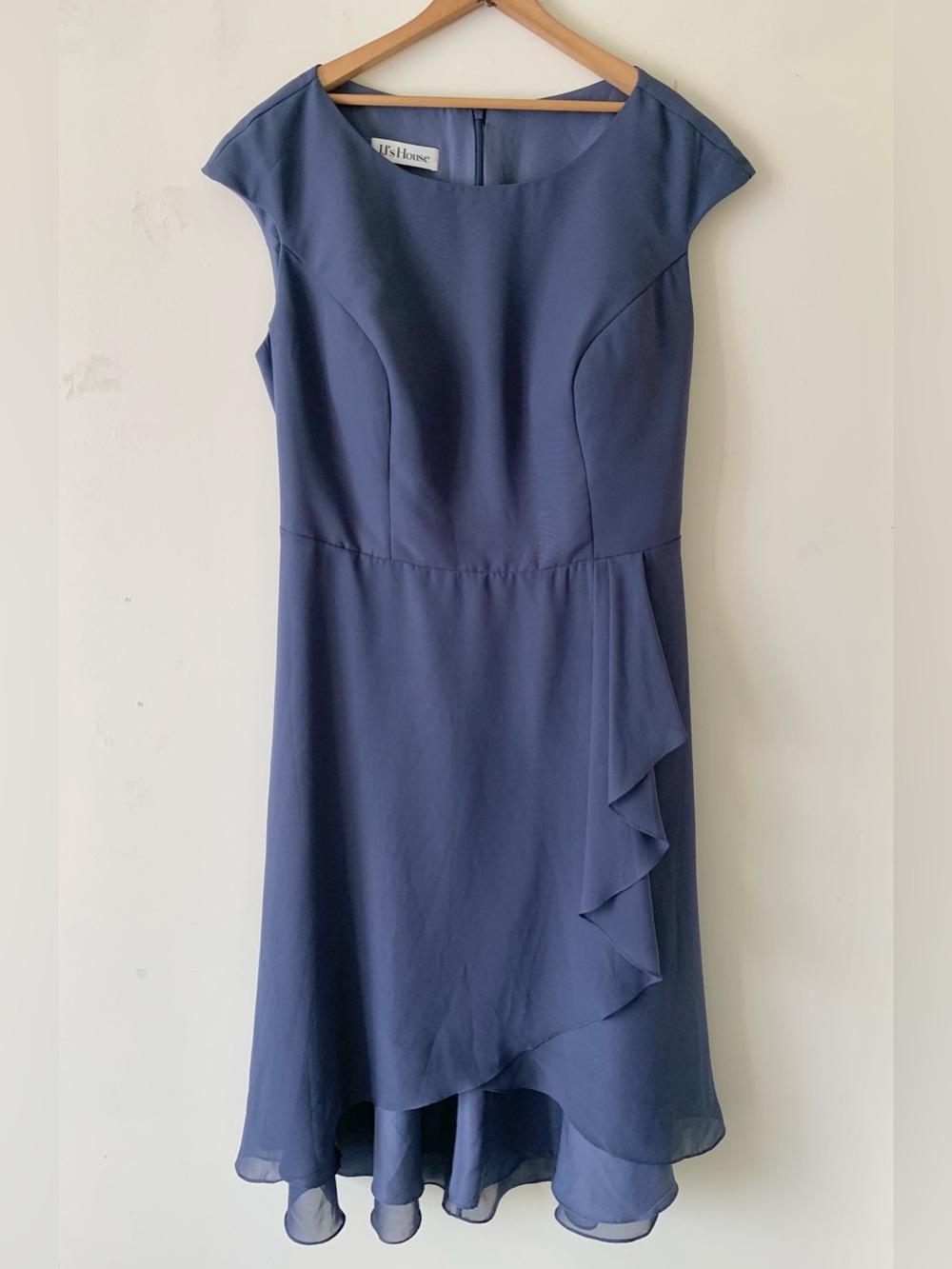JJs HOUSE Stormy Dark Blue Cap-Sleeve High-Low Dress with Cascade Ruffle